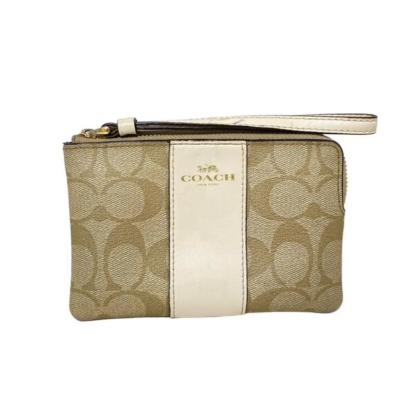 COACH Signature Beige White PVC Leather - Pouch - Picture 1 of 12